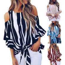 Load image into Gallery viewer, Off Shoulder Stripe Blouse Shirt
