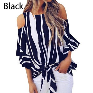 Off Shoulder Stripe Blouse Shirt